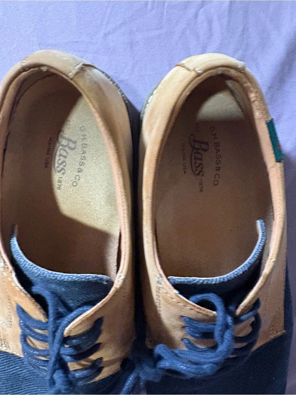 G.H. Bass & Co. Navy Canvas and Tan Leather Derby Shoes